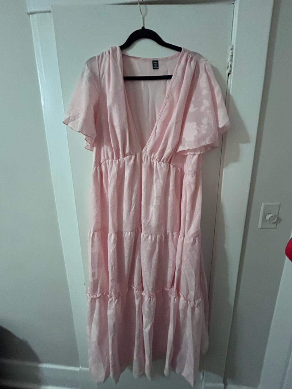 SHEIN Blush Pink Tiered Midi Dress with Flutter Sleeves - Picture 7 of 7